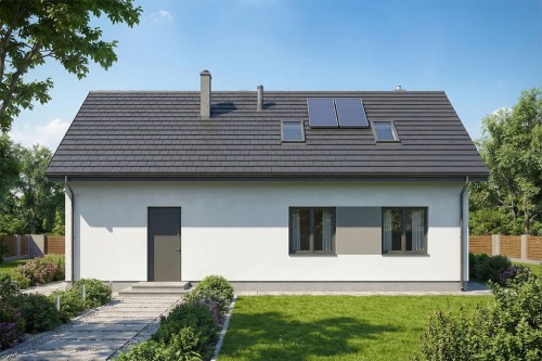 Projekt domu Iryzyna S DM-6645 S, parterowy z użytkowym poddaszem, niepodpiwniczony - wizualizacja elewacji