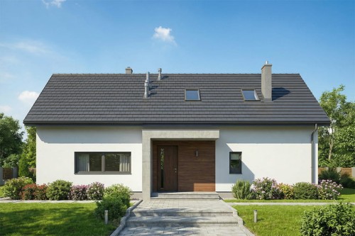 Projekt domu Iryzyna S 2 L-6645 S, parterowy z użytkowym poddaszem, niepodpiwniczony - wizualizacja elewacji