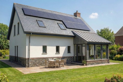 Projekt domu Olicana 2 L-6819, dom parterowy z poddaszem, bez garażu i bez podpiwniczenia – wizualizacja elewacji