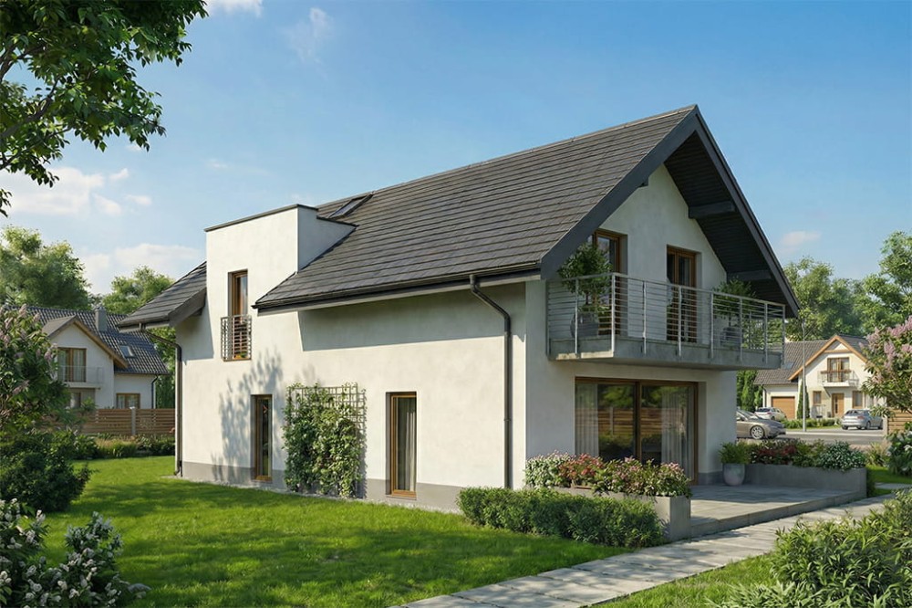 Projekt domu Berguno 2 L-6825, parterowy z poddaszem mieszkalnym, bez podpiwniczenia  - wizualizacja elewacji lewej