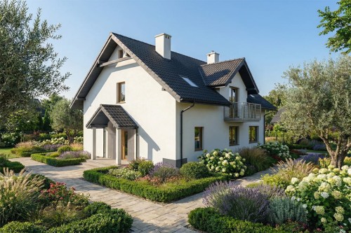 Projekt domu Bonum 2 L-6870, parterowy z poddaszem użytkowym, niepodpiwniczony, bez garażu – wizualizacja elewacji