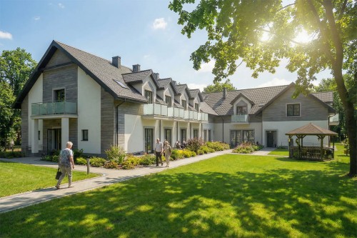 Projekt domu opieki dla osób starszych K-143, budynek dwukondygnacyjny, bez podpiwniczenia – wizualizacja elewacji