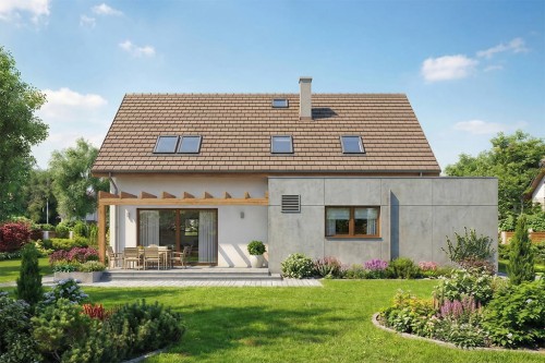 Projekt domu Milin S 2 L-6640 S, parterowy z poddaszem użytkowym, garażem jednostanowiskowym, niepodpiwniczony - wizualizacja elewacji