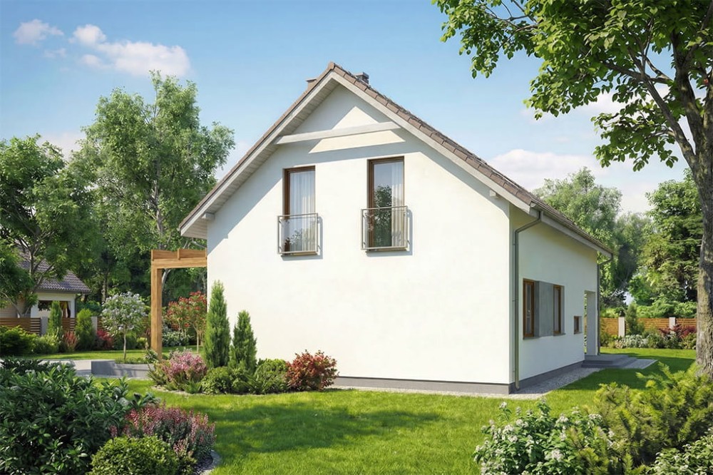 Projekt domu Milin S DM-6640 S, parterowy z poddaszem użytkowym, garażem jednostanowiskowym, niepodpiwniczony - wizualizacja elewacji