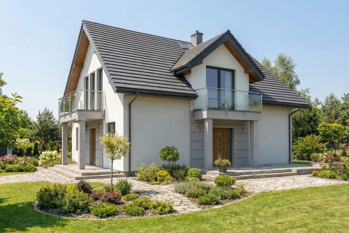 Projekt domu Borówkowice S DM-6539 S, parterowy z użytkowym poddaszem, niepodpiwniczony - wizualizacja elewacji