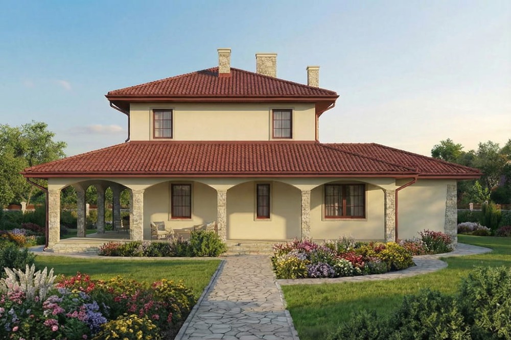 Projekt domu Cimemonga DM-6452, parterowy z garażem dwustanowiskowym, poddaszem mieszkalnym, bez podpiwniczenia - wizualizacja elewacji