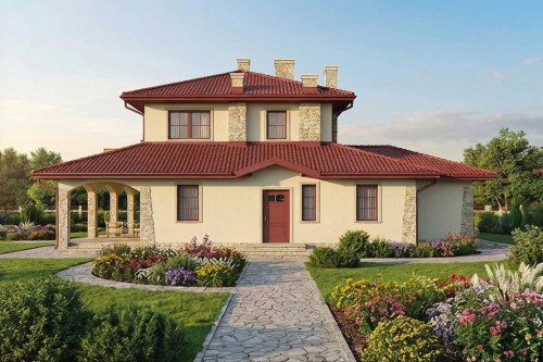 Projekt domu Cimonega Due L-6452, parterowy z garażem dwustanowiskowym, poddaszem mieszkalnym, bez podpiwniczenia - wizualizacja elewacji