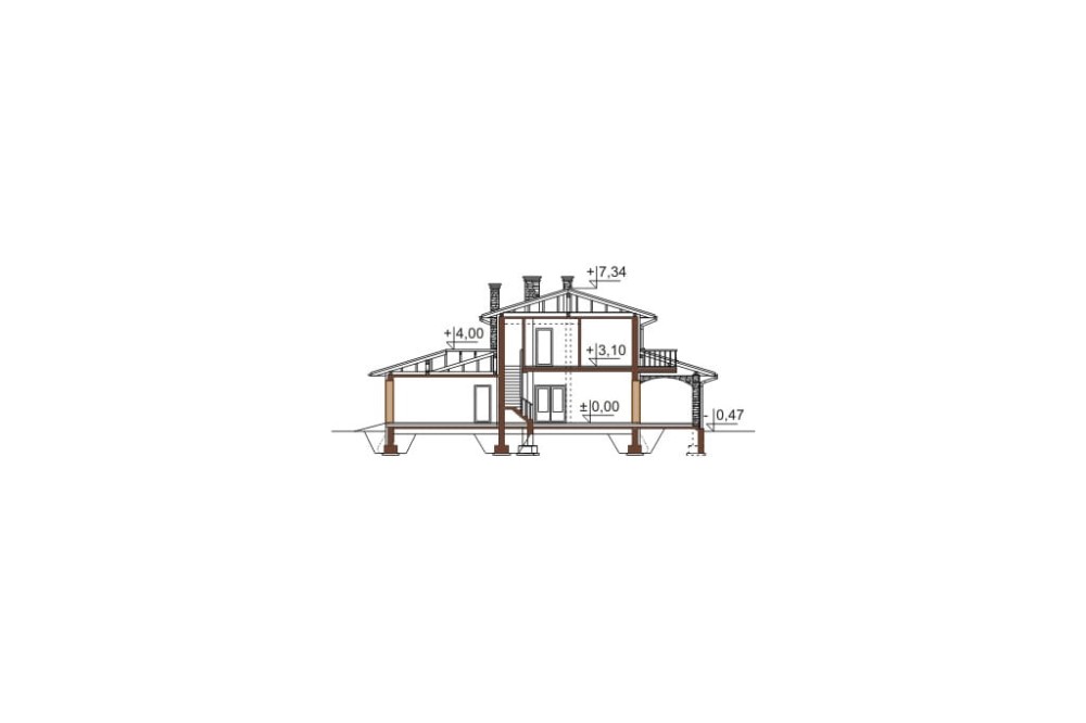 Projekt domu Cimemonga DM-6452, parterowy z garażem dwustanowiskowym, poddaszem mieszkalnym, bez podpiwniczenia - przekrój A-A