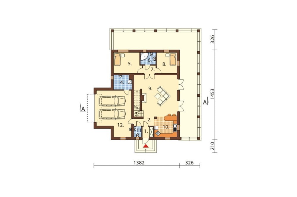 Projekt domu Cimemonga DM-6452, parterowy z garażem dwustanowiskowym, poddaszem mieszkalnym, bez podpiwniczenia - rzut parteru