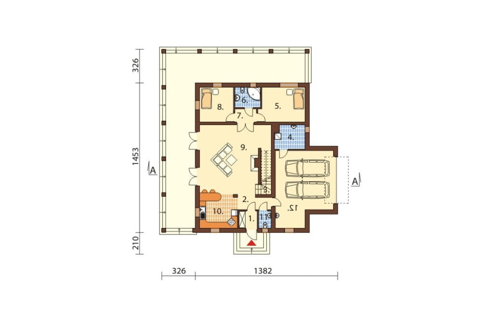 Projekt domu Cimonega Due L-6452, parterowy z garażem dwustanowiskowym, poddaszem mieszkalnym, bez podpiwniczenia - rzut parteru