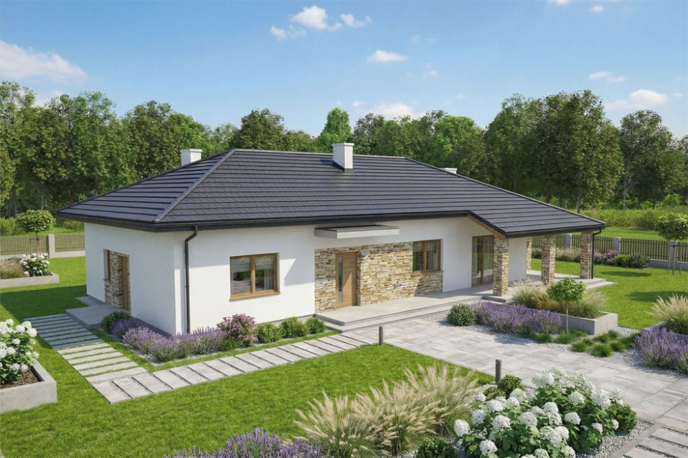 Projekt domu Renus 2 L-6851,  parterowy, niepodpiwniczony, bez garażu - wizualizacja elewacji lewej