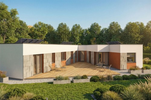 Projekt domu Nolla 2 L-6882, parterowy, niepodpiwniczony, bez garażu - wizualizacja elewacji ogrodowej
