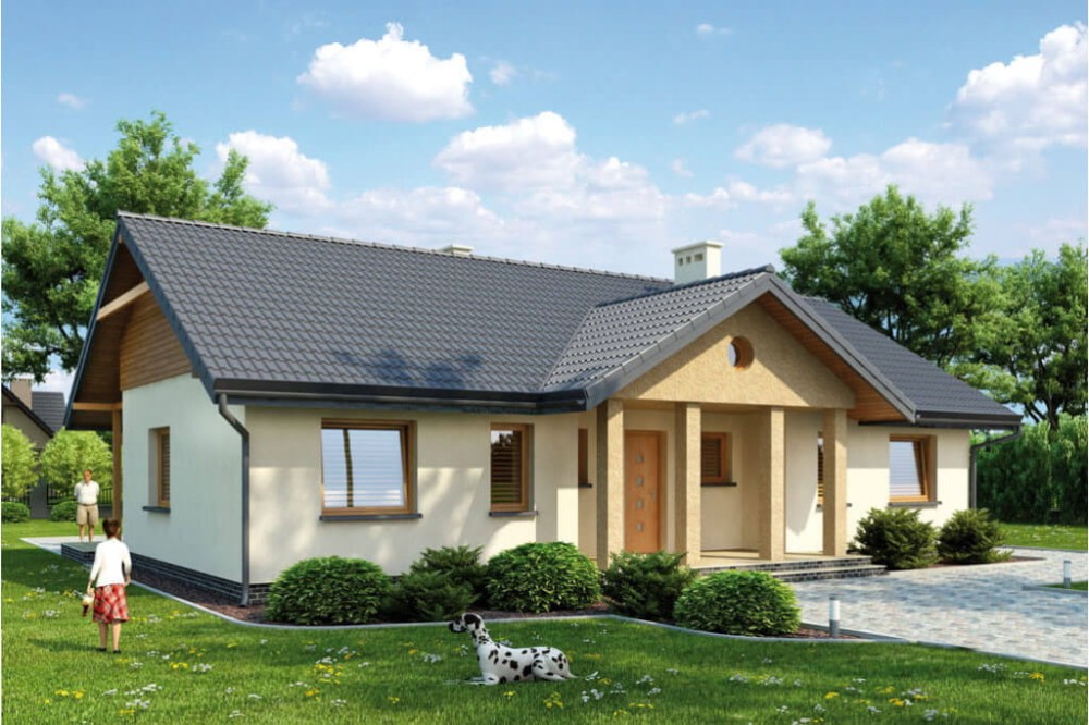 Projekt domu Wiśnicz 2 tech. L-6292 tech., parterowy, niepodpiwniczony, bez garażu - kolorystyka wersja 1