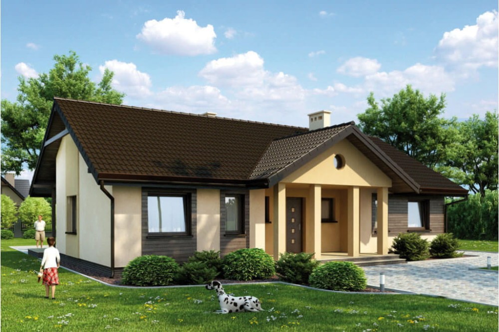 Projekt domu Wiśnicz 2 tech. L-6292 tech., parterowy, niepodpiwniczony, bez garażu - kolorystyka wersja 3