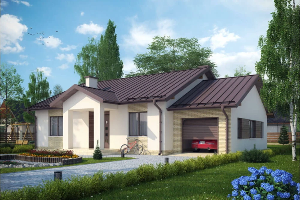 Projekt domu Radostowo C tech. DM-6503C tech., parterowy, tradycyjny, z garażem, niepodpiwniczony - kolorystyka wersja 2