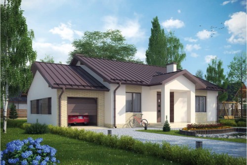 Projekt domu Radostowo C2 tech. L-6503C tech., parterowy, tradycyjny, z garażem, niepodpiwniczony - kolorystyka wersja 2