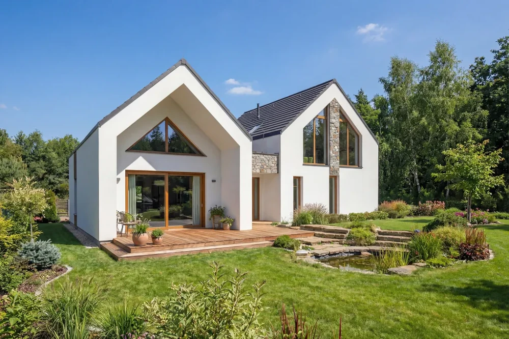 Projekt domu Salone tech. DM-6852 tech., parterowy z poddaszem użytkowym, bez podpiwniczenia, bez garażu - wizualizacja elewacji prawej