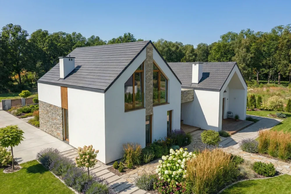 Projekt domu Salone 2 L-6852, parterowy z poddaszem użytkowym, bez podpiwniczenia, bez garażu - wizualizacja elewacji ogrodowej