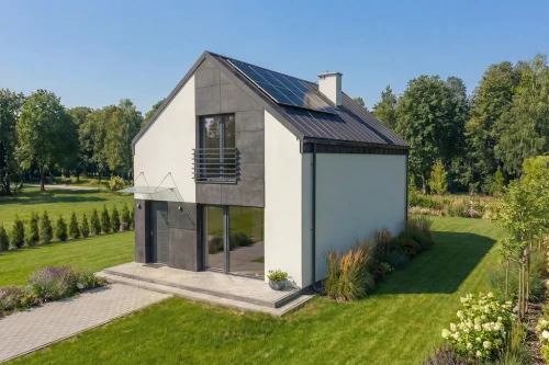 Projekt domu Rista 2 L-6854, parterowy z poddaszem użytkowym, bez podpiwniczenia, bez garażu - wizualizacja elewacji frontowej