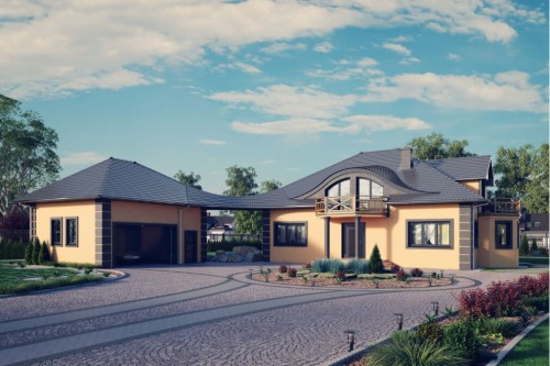 Projekt domu Kosacice tech. DM-6587 tech., dom parterowy, z poddaszem mieszkalnym, niepodpiwniczony - kolorystyka wersja 2