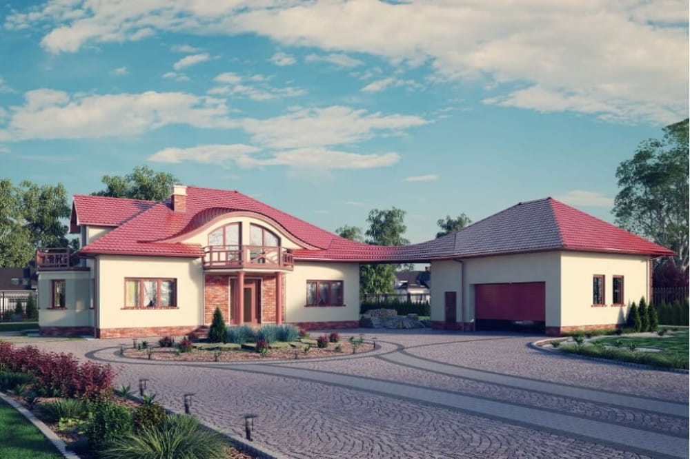 Projekt domu Kosacice 2 tech. L-6587 tech., dom parterowy, z poddaszem mieszkalnym, niepodpiwniczony - kolorystyka wersja 3