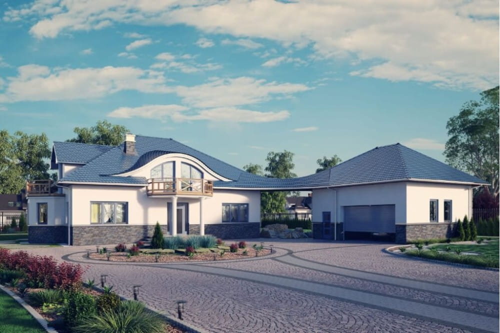 Projekt domu Kosacice 2 tech. L-6587 tech., dom parterowy, z poddaszem mieszkalnym, niepodpiwniczony - kolorystyka wersja 4