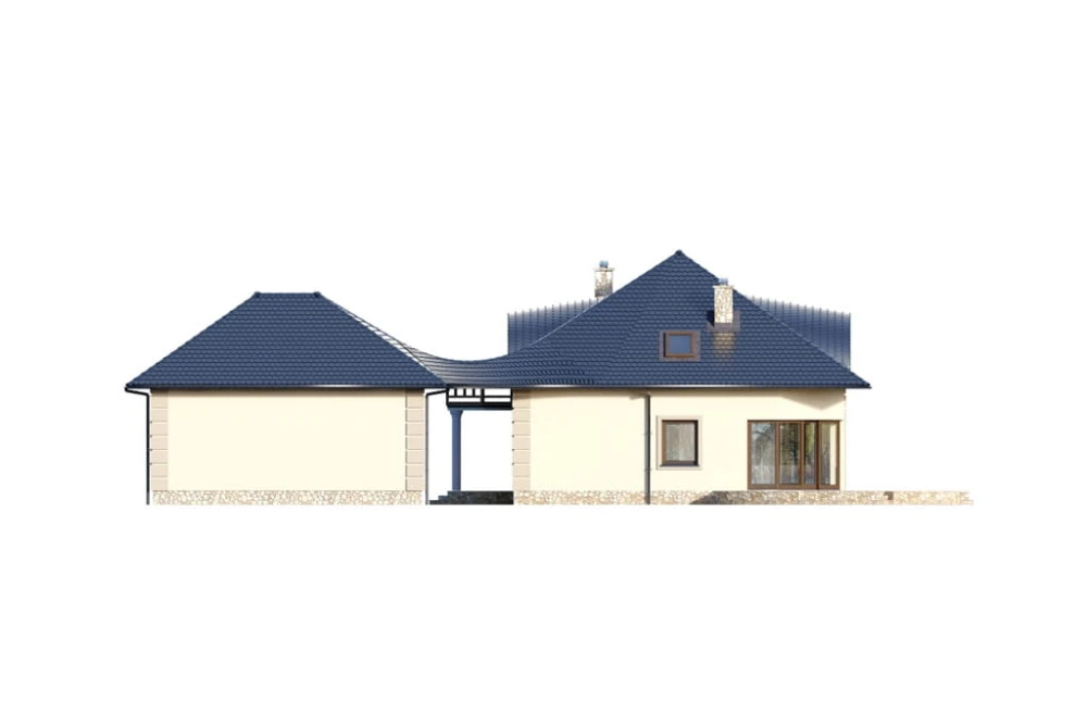 Projekt domu Kosacice 2 DL-6587, dom parterowy z poddaszem mieszkalnym, niepodpiwniczony - wizualizacja elewacji prawej