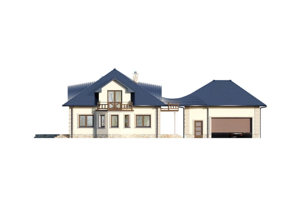 Projekt domu Kosacice 2 L-6587, dom parterowy z poddaszem mieszkalnym, niepodpiwniczony - wizualizacja elewacji lewej