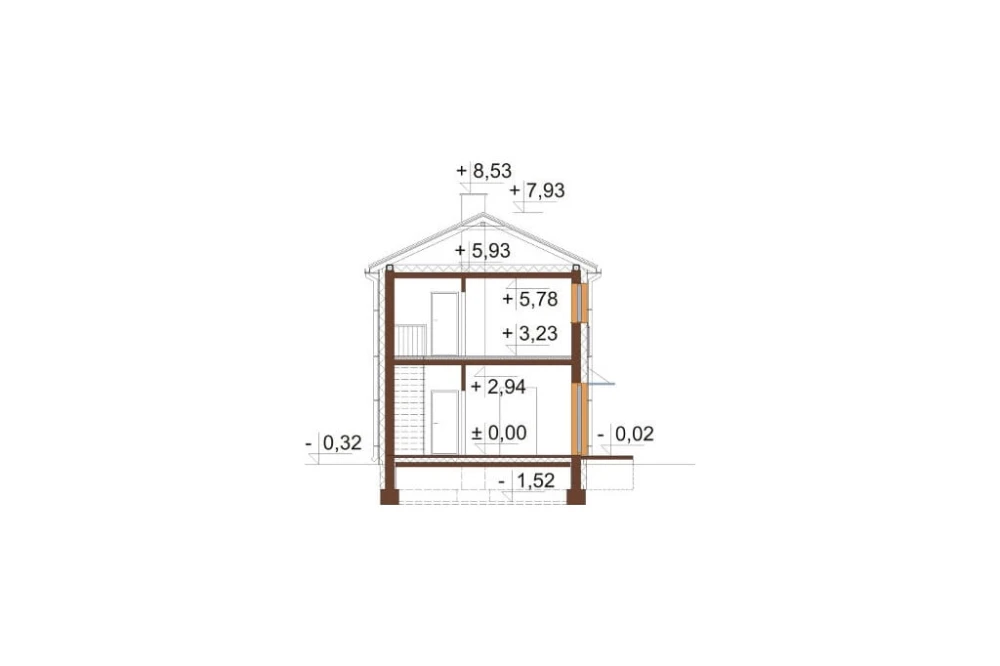 Projekt domu Żurawka DM-6597, dom piętrowy, niepodpiwniczony z garażem dwustanowiskowym - przekrój A-A