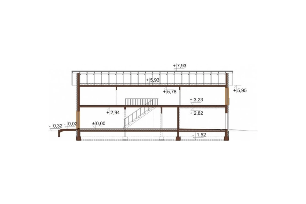 Projekt domu Żurawka DM-6597, dom piętrowy, niepodpiwniczony z garażem dwustanowiskowym - przekrój B-B