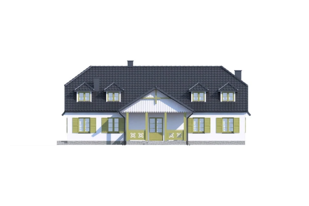 Projekt domu Mirt DM-6601, dom parterowy z poddaszem mieszkalnym, niepodpiwniczony - wizualizacja elewacji frontowej