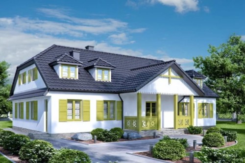 Projekt domu Mirt DM-6601, dom parterowy z poddaszem mieszkalnym, niepodpiwniczony - kolorystyka wersja 1