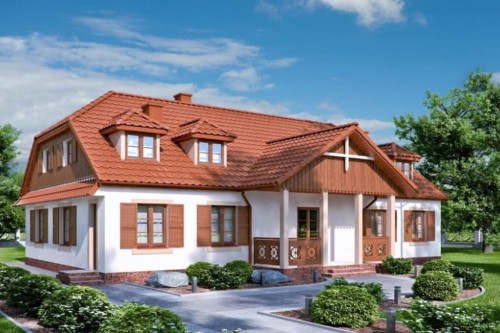 Projekt domu Mirt DM-6601, dom parterowy z poddaszem mieszkalnym, niepodpiwniczony - kolorystyka wersja 2