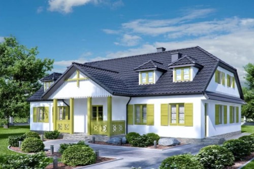 Projekt domu Mirt 2 L-6601, dom parterowy z poddaszem mieszkalnym, niepodpiwniczony - kolorystyka wersja 1