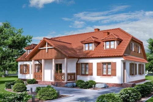Projekt domu Mirt 2 tech. L-6601tech., dom parterowy z poddaszem mieszkalnym, niepodpiwniczony - kolorystyka wersja 2
