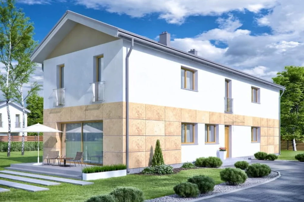 Projekt domu Żurawka DM-6597, dom piętrowy, niepodpiwniczony z garażem dwustanowiskowym - kolorystyka wersja 1