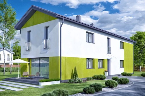 Projekt domu Żurawka DM-6597, dom piętrowy, niepodpiwniczony z garażem dwustanowiskowym - kolorystyka wersja 2