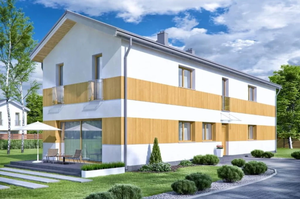 Projekt domu Żurawka DM-6597, dom piętrowy, niepodpiwniczony z garażem dwustanowiskowym - kolorystyka wersja 4