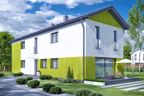 Projekt domu Żurawka 2 L-6597, dom piętrowy, niepodpiwniczony z garażem dwustanowiskowym - kolorystyka wersja 2