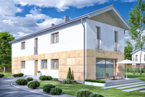 Projekt domu Żurawka 2 tech. L-6597 tech., dom piętrowy, niepodpiwniczony z garażem dwustanowiskowym - kolorystyka wersja 1