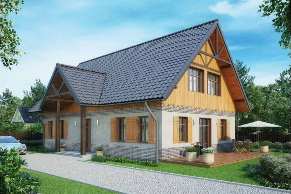 Projekt domu Orzesznik 2 tech. L-6607 tech.,  dom parterowy z poddaszem użytkowym,  niepodpiwniczony - kolorystyka wersja 3