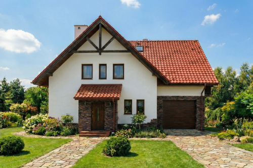 Projekt domu Żelichów L-5501, parterowy z poddaszem użytkowym, z garażem, bez podpiwniczenia - wizualizacja elewacji frontowej