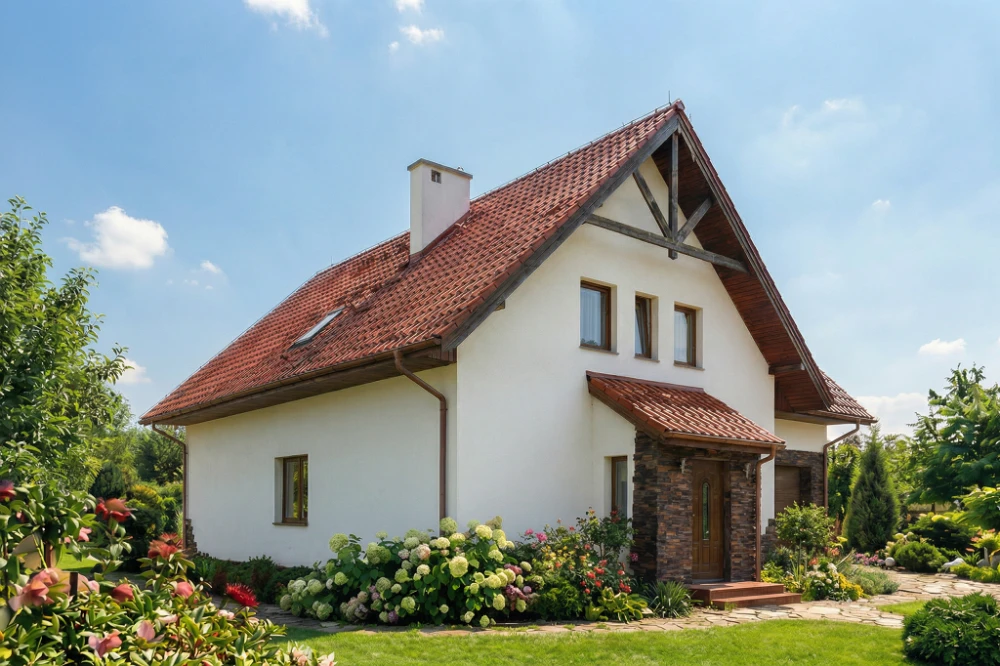 Projekt domu Żelichów tech. L-5501 tech., parterowy z poddaszem użytkowym, z garażem, bez podpiwniczenia  - wizualizacja elewacji lewej