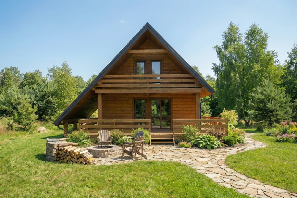 Projekt domu Floren tech. DM-6843 tech., parterowy z użytkowym poddaszem, bez garażu, z podpiwniczeniem - wizualizacja elewacji lewej