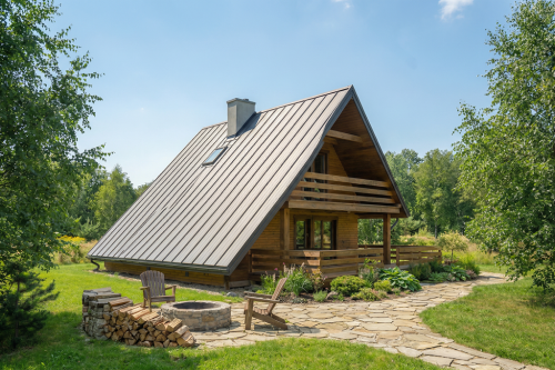 Projekt domu Floren tech. DM-6843 tech., parterowy z użytkowym poddaszem, bez garażu, z podpiwniczeniem - wizualizacja elewacji ogrodowej