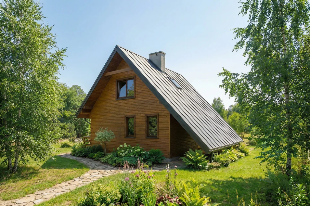 Projekt domu Floren tech. DM-6843 tech., parterowy z użytkowym poddaszem, bez garażu, z podpiwniczeniem - wizualizacja elewacji prawej