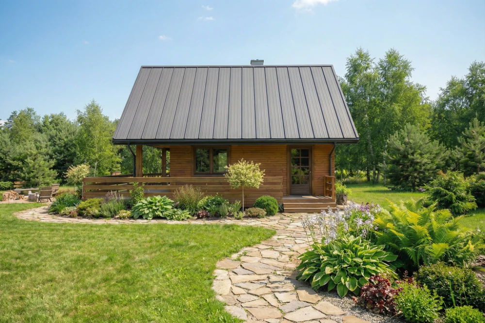 Projekt domu Floren tech. DM-6843 tech., parterowy z użytkowym poddaszem, bez garażu, z podpiwniczeniem - wizualizacja elewacji frontowej