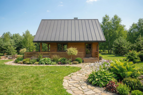 Projekt domu Floren tech. DM-6843 tech., parterowy z użytkowym poddaszem, bez garażu, z podpiwniczeniem - wizualizacja elewacji frontowej