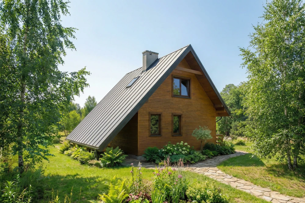 Projekt domu Floren 2 tech. L-6843 tech., parterowy z użytkowym poddaszem, bez garażu, z podpiwniczeniem - wizualizacja elewacji lewej