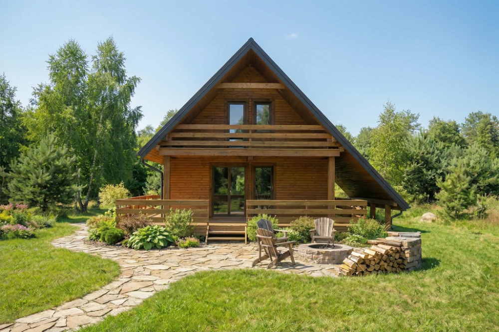 Projekt domu Floren 2 tech. L-6843 tech., parterowy z użytkowym poddaszem, bez garażu, z podpiwniczeniem - wizualizacja elewacji prawej